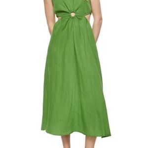 Mango 100% linen green dress